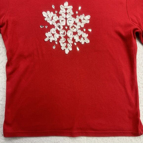 Crystal Kobe Christmas Shirt Womens Small S Red White Snowflake Long Sleeve - Picture 4 of 12